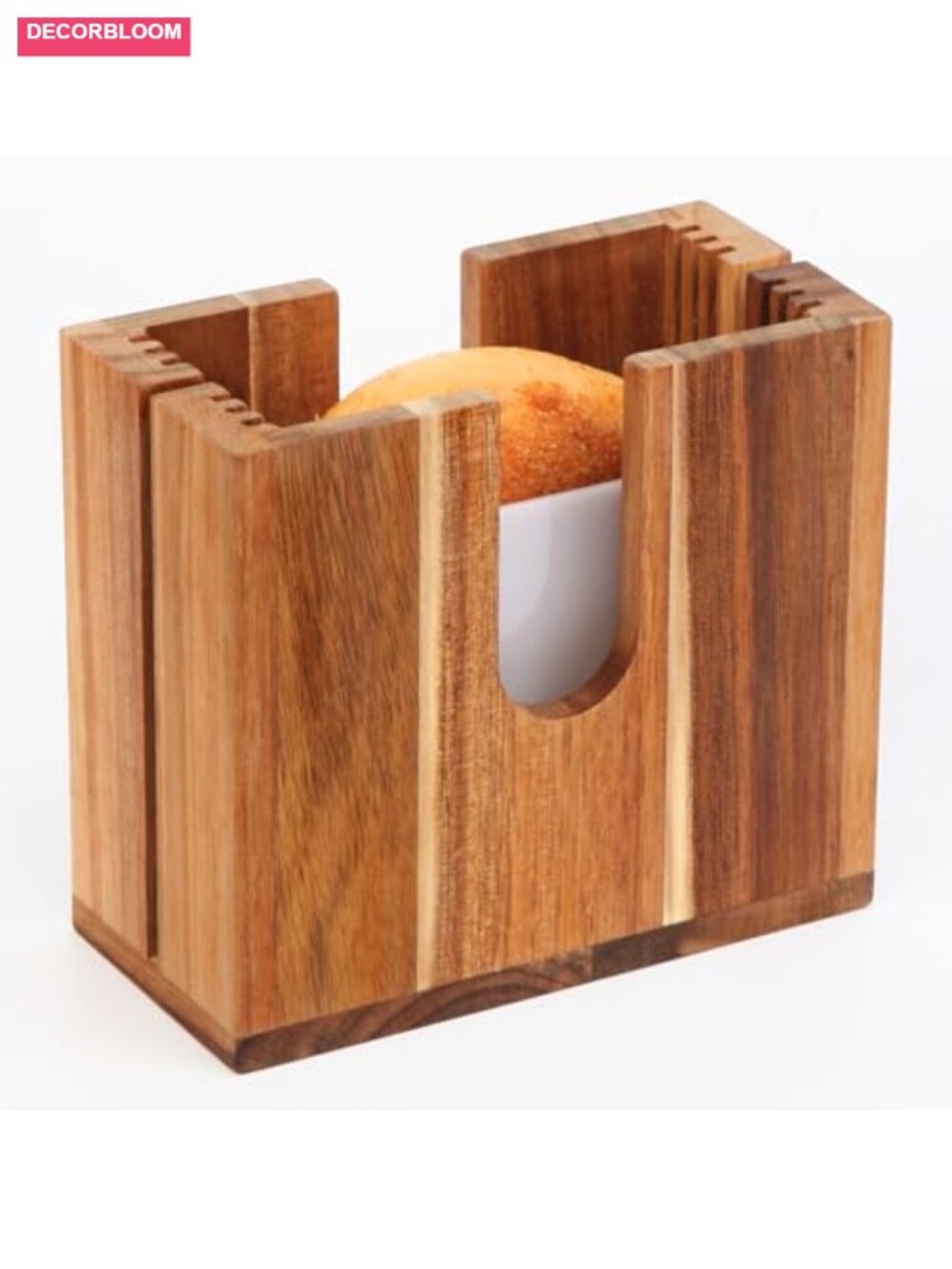 Adjustable Bagel Slicer Holder - Acacia Wood Bread Cutter Safety Guide